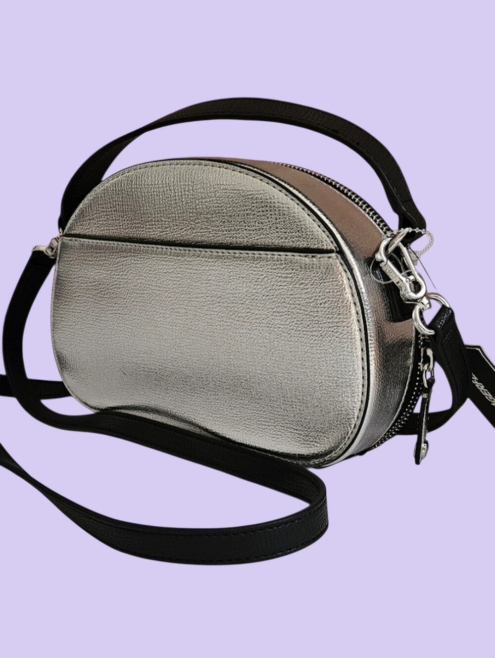 Karl Lagerfeld "Maybelle" Metallic Silver Vegan Leather Adjustable Crossbody NWT - Picture 2 of 7